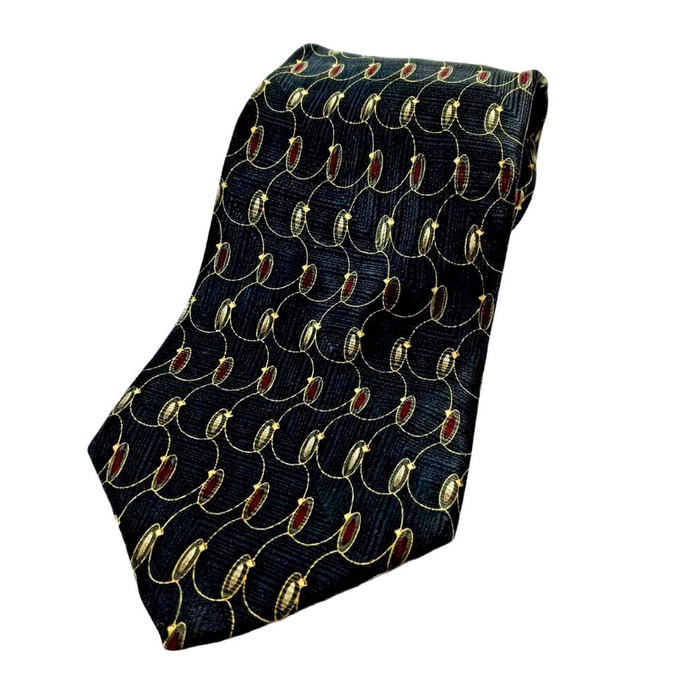 BILL BLASS NEO Black Tie Gold Silk Necktie 4 X 58